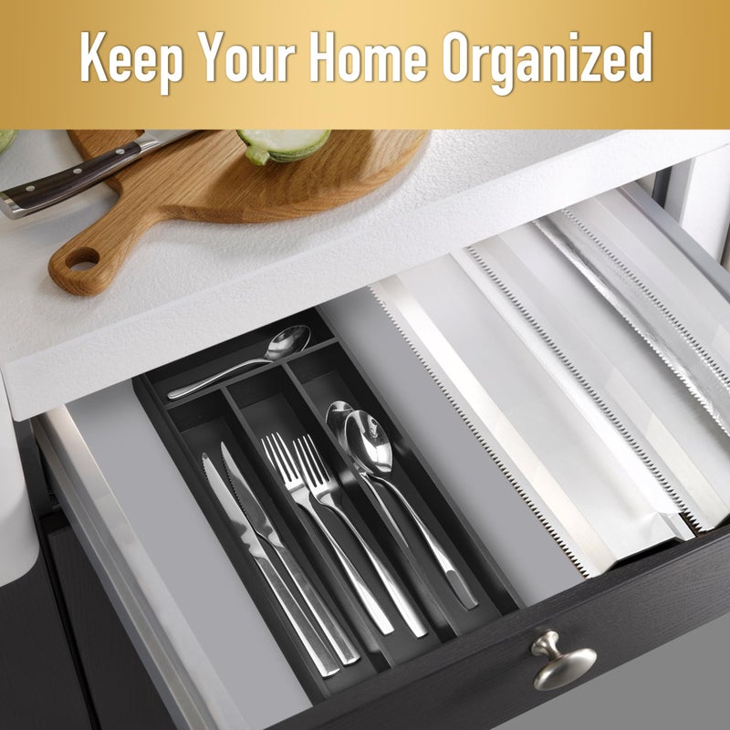 Conflech Silverware Organizer Small Bamboo Kitchen Drawer Organizer Utensil Organizer Silverware Holder Cutlery Organizer in drawer Flatware Organizer Tray (Black 4 Slots) - Image 4